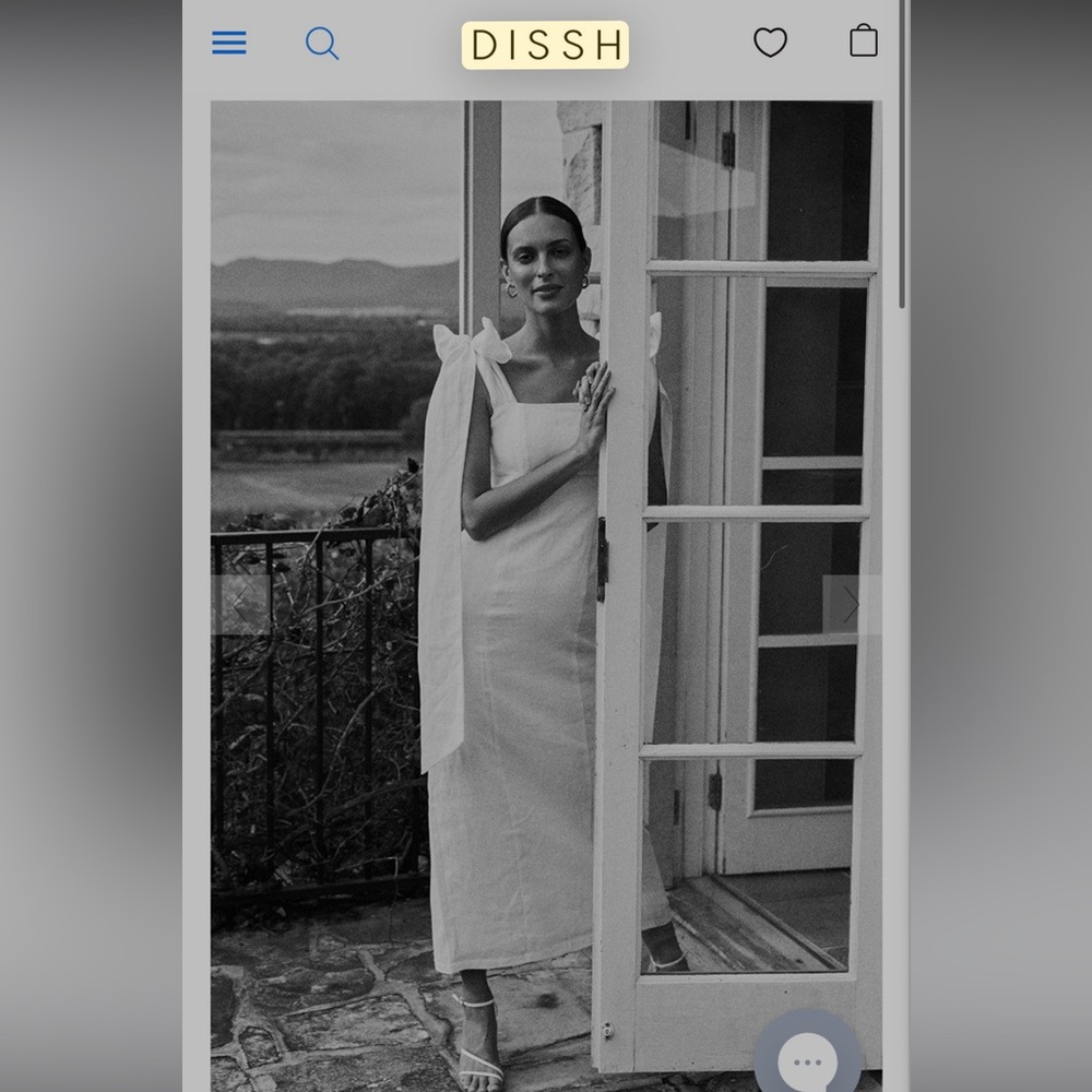 Worn once- like new DISSH LINEN dress white bow midi linen dress $185 size 4 - Picture 1 of 7